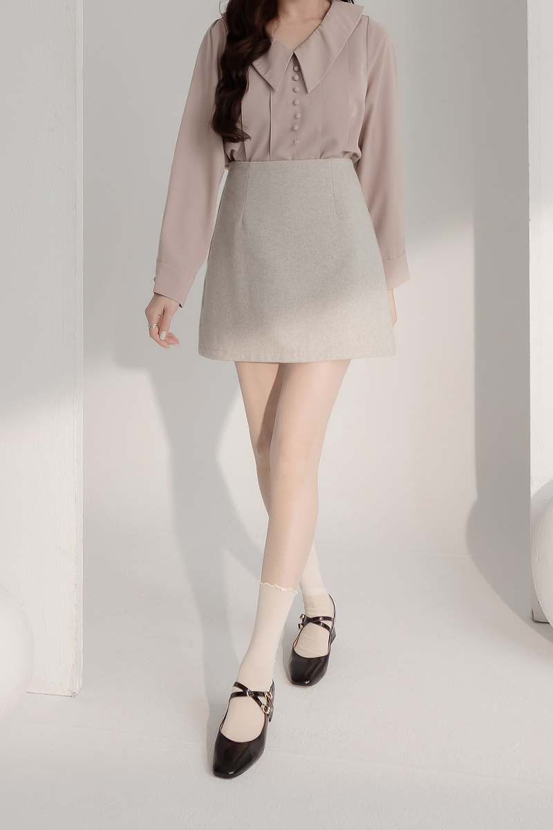素面混色毛呢短裙