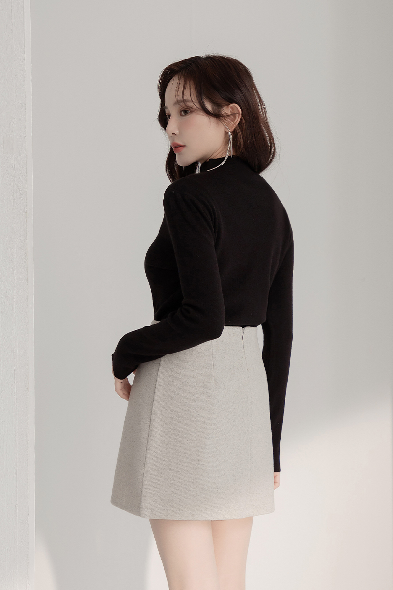 素面混色毛呢短裙