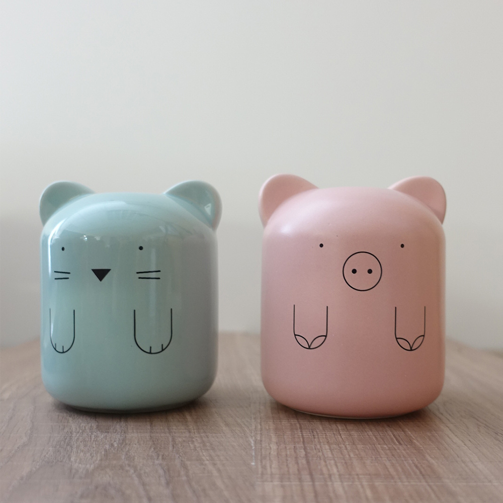 法國BANDJO 小豬陶瓷存錢筒-粉藍
