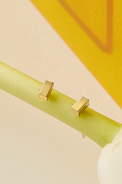 極簡迷你金條。銀針耳環