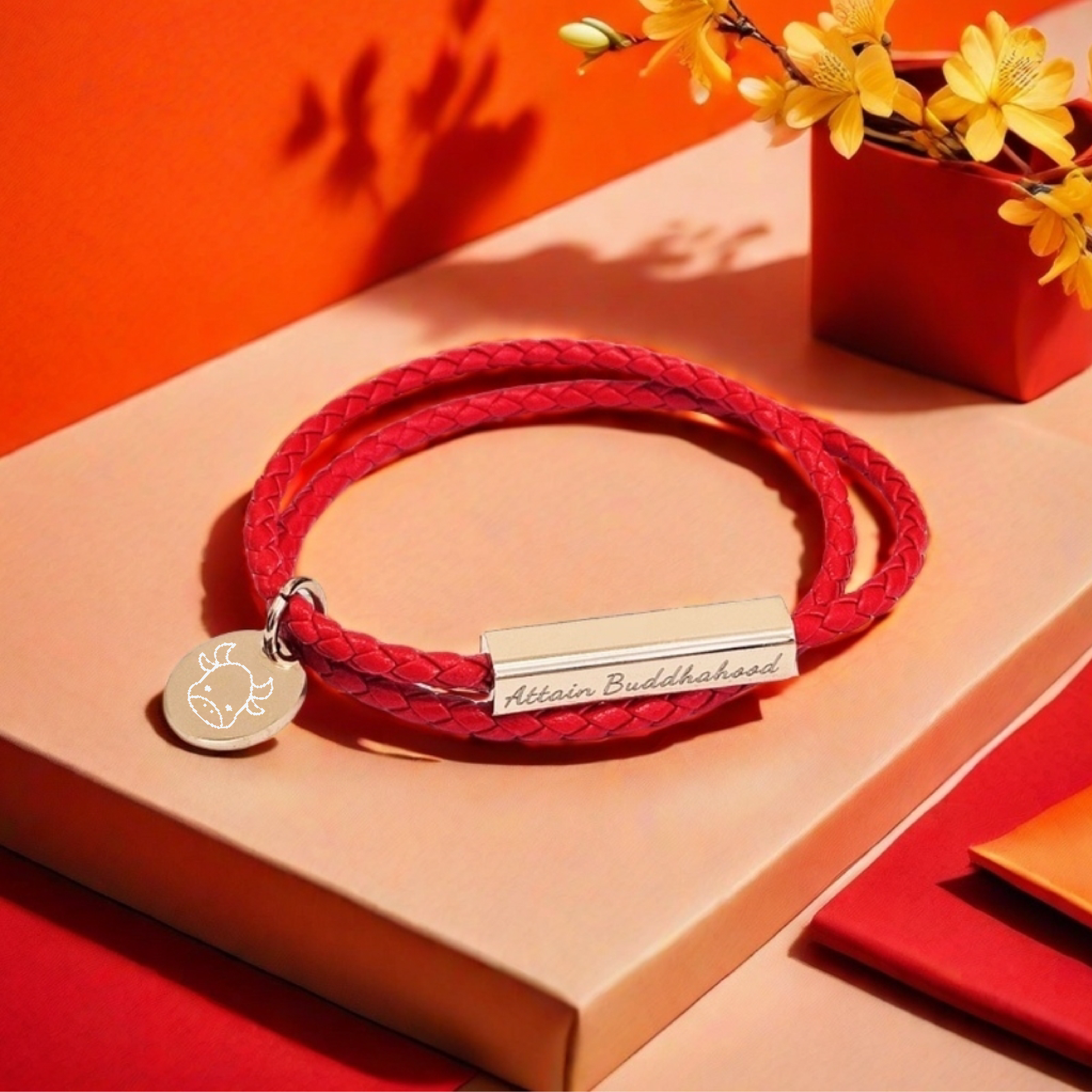 紅色開運皮革手繩 (定製相合生肖/人名)