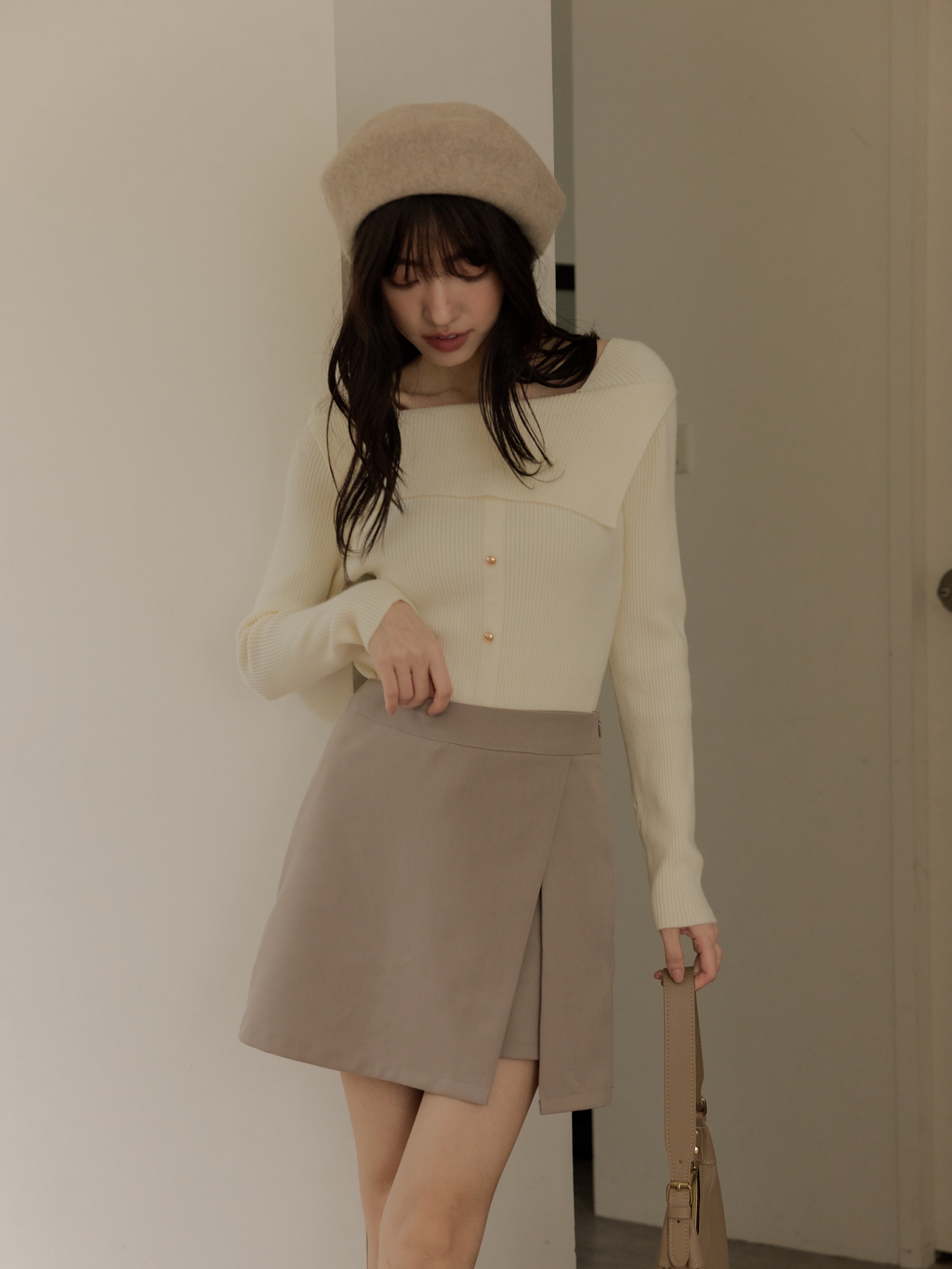 質感A字小開衩短褲裙