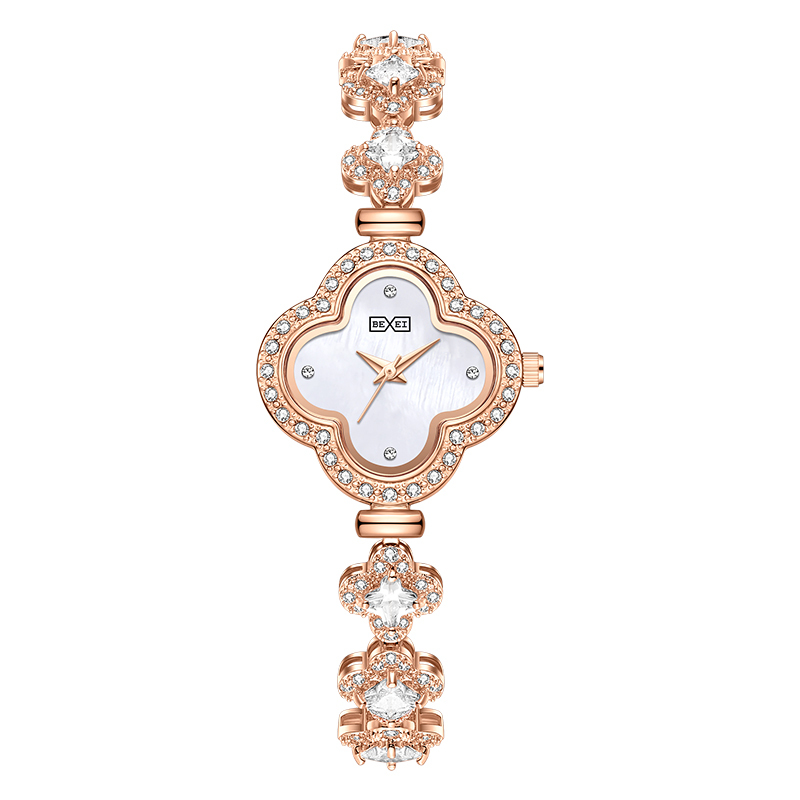 【BEXEI 貝克斯】四葉草系列 6118 優雅 氣質 淑女 名媛 珍珠母貝 晶鑽錶殼錶帶 石英 手錶 女錶