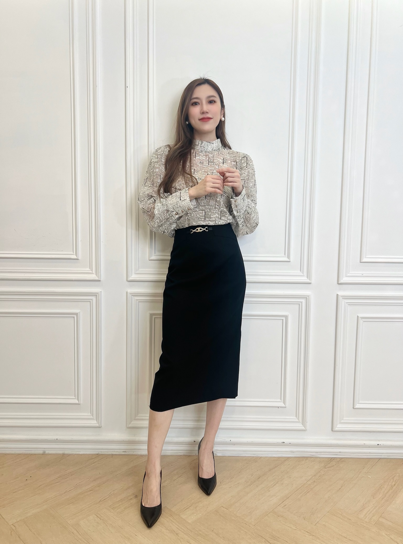 鏈條側開衩中長裙