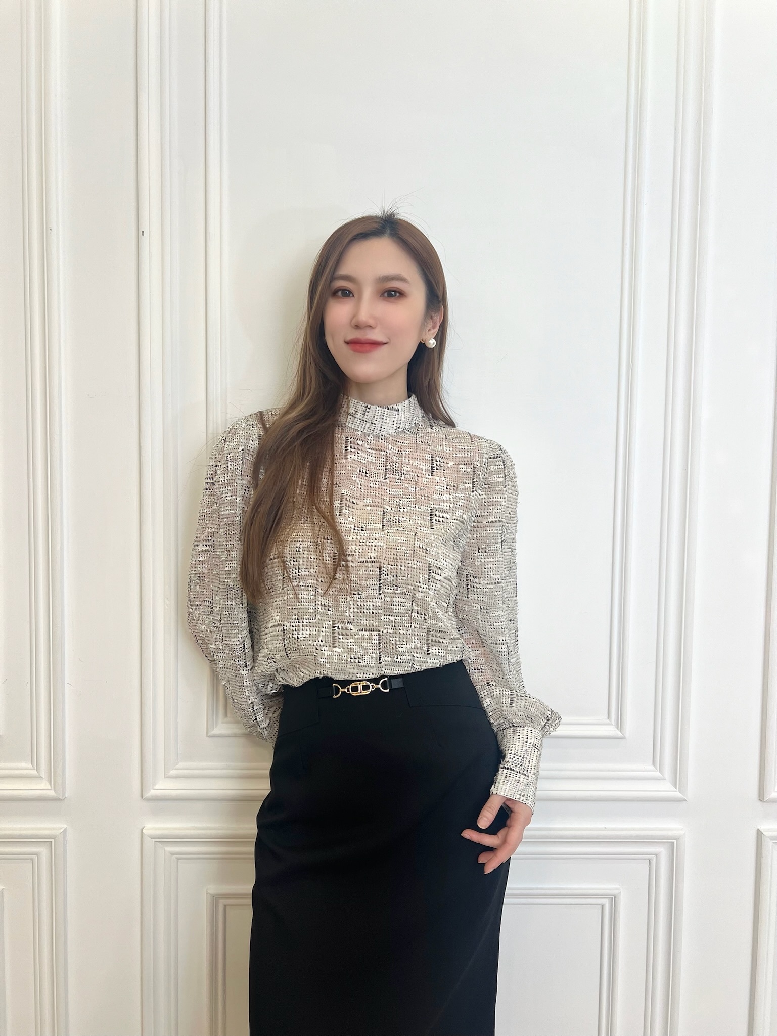 鏈條側開衩中長裙