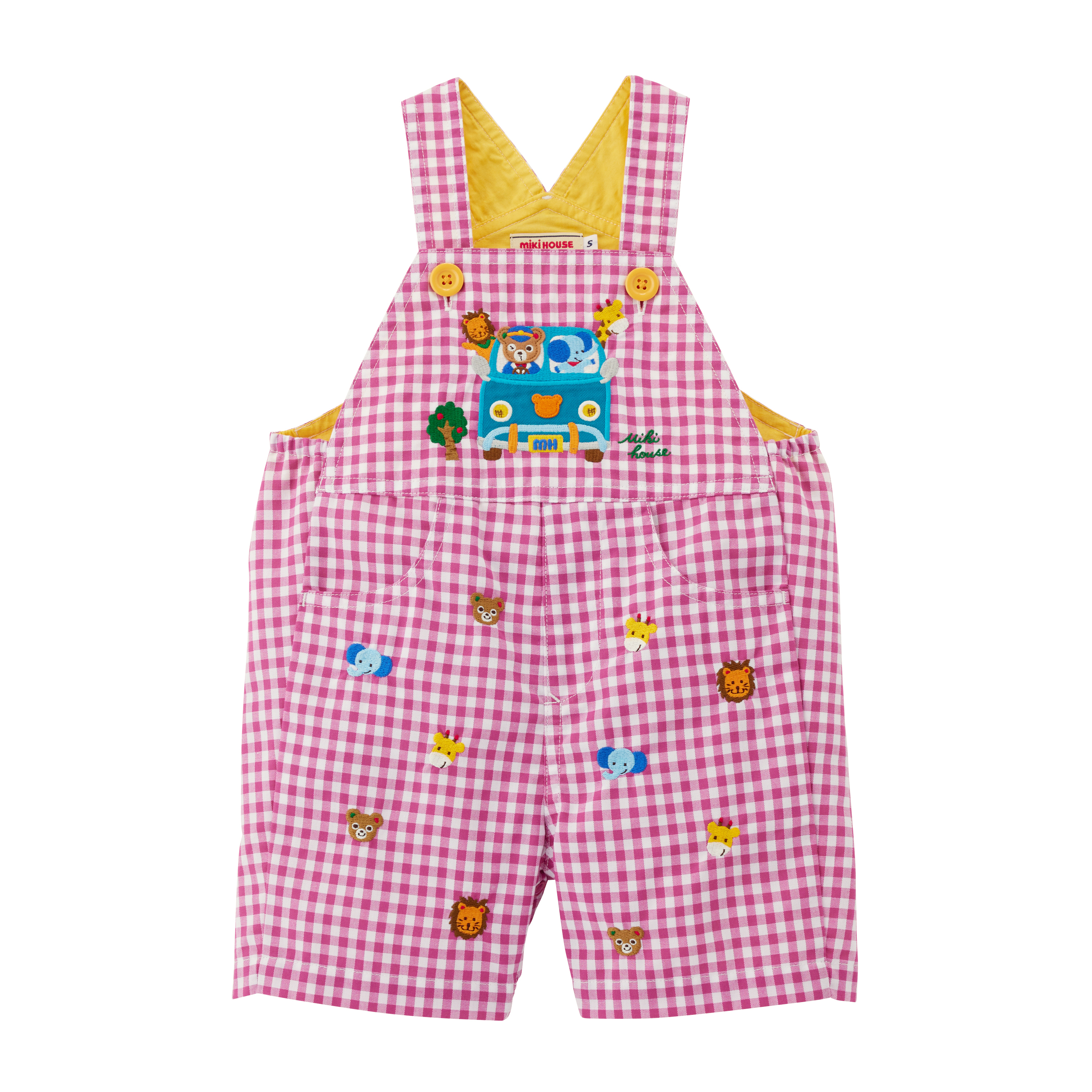 Miki House動物格子吊帶褲
