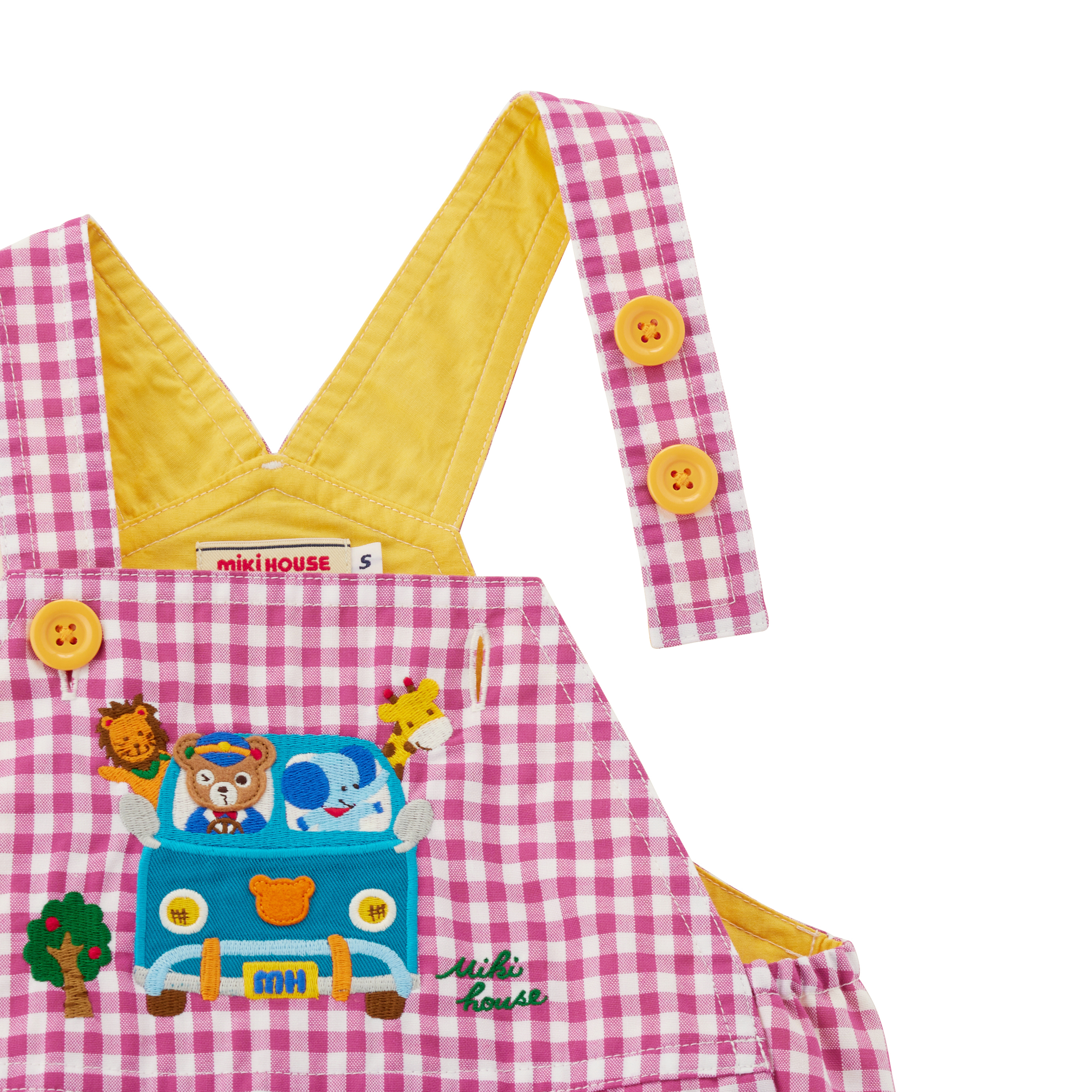 Miki House動物格子吊帶褲