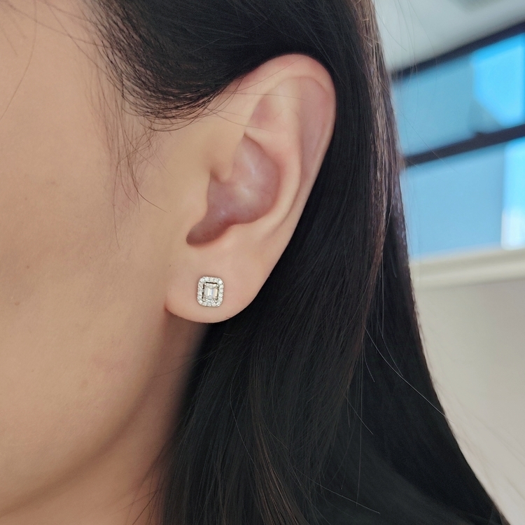 祖母綠切割鑽石耳環 (白金/紅金)