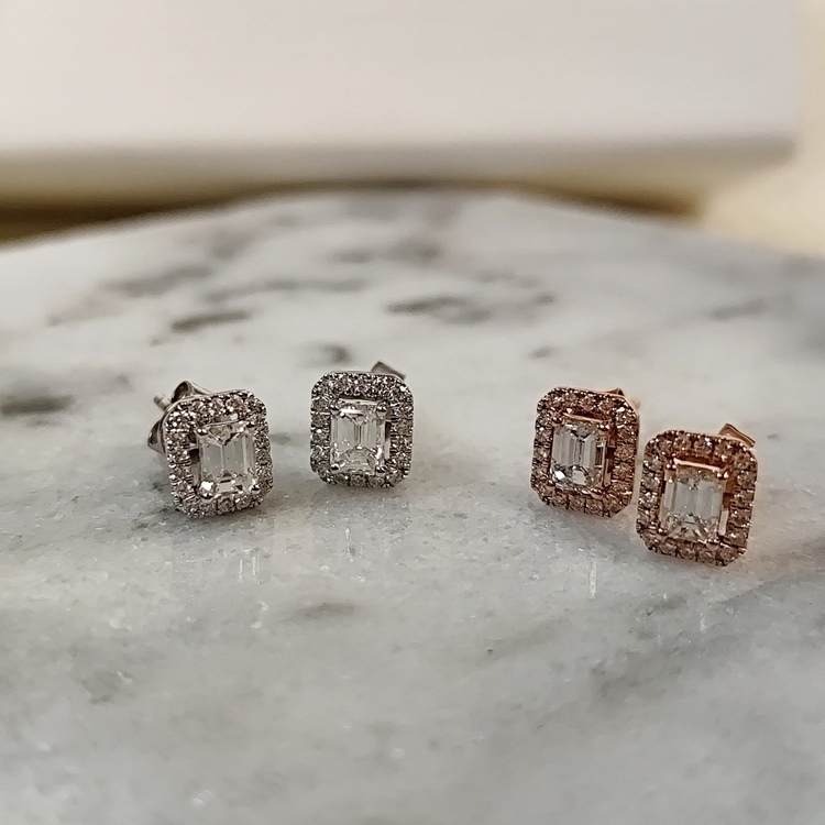 祖母綠切割鑽石耳環 (白金/紅金)