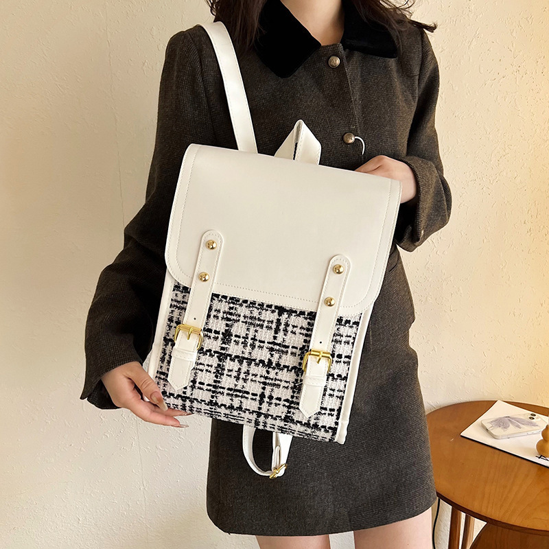 Vintage Plaid Flap Preppy Style Backpack