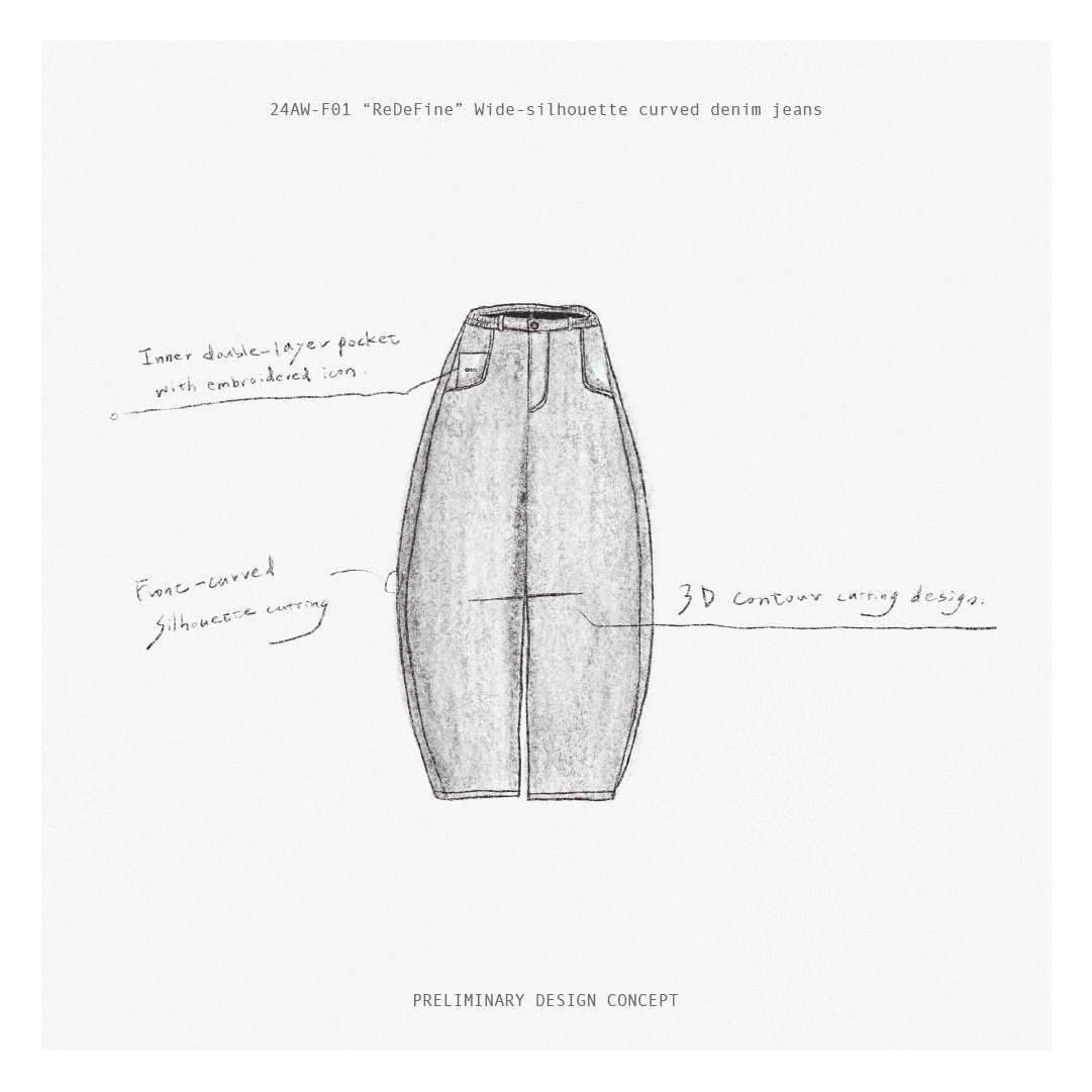 『 Pre-Sale 』DRiFTNESS | 24AW-F01 “ReDeFine” 寬版弧形剪裁牛仔褲