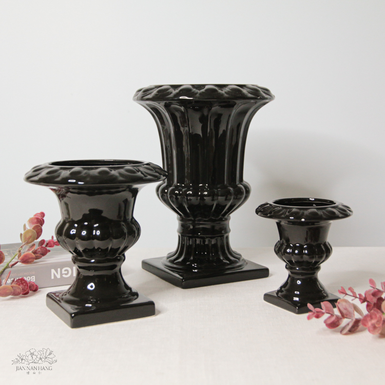 陶瓷花器 冠軍杯 亮面黑 3尺寸