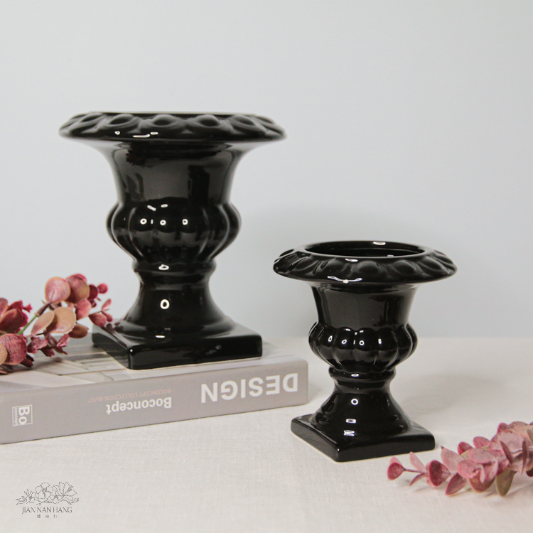 陶瓷花器 冠軍杯 亮面黑 3尺寸