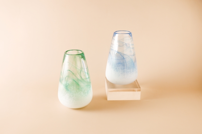 紅琉璃雲霧手工花器