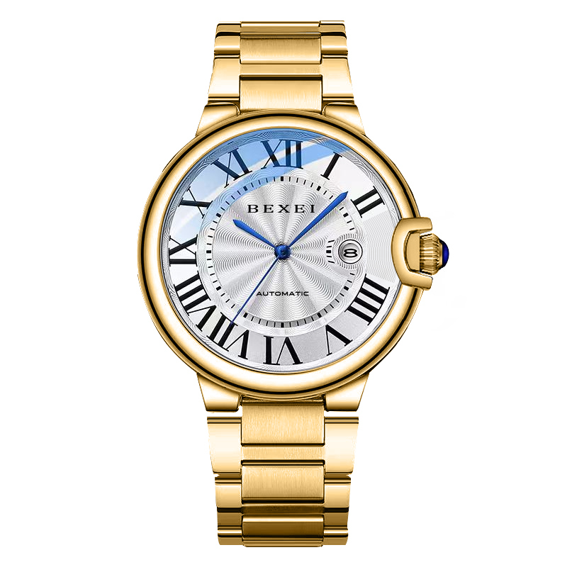 【BEXEI 貝克斯】 藍氣球款 1888 鏤空 日期顯示 藍寶石水晶鏡面 機械 手錶 -