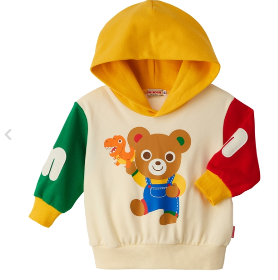 Miki House 拼色小熊連帽衛衣