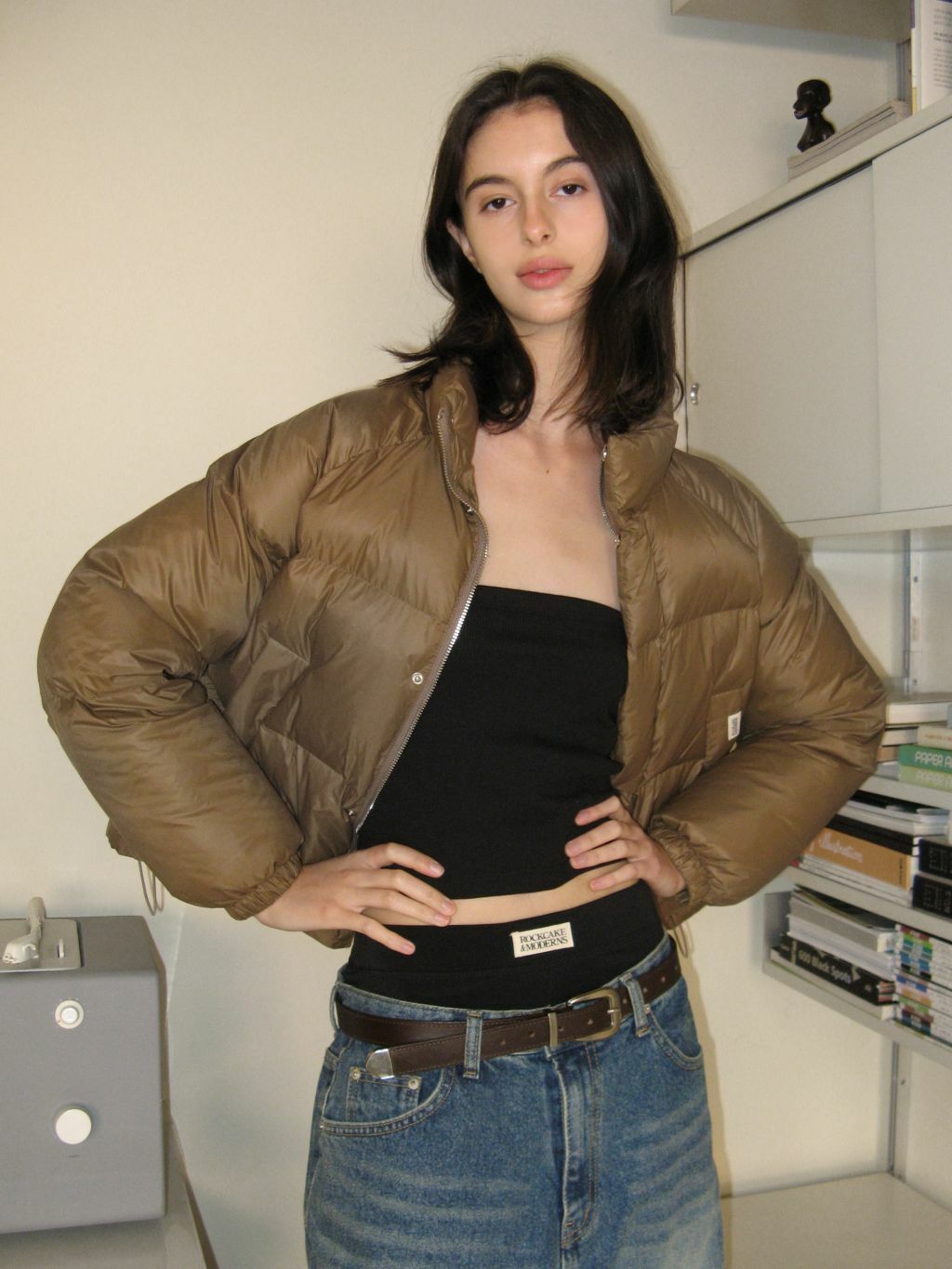 【瑕疵】Beige Label Crop Puffer Jacket-Brown