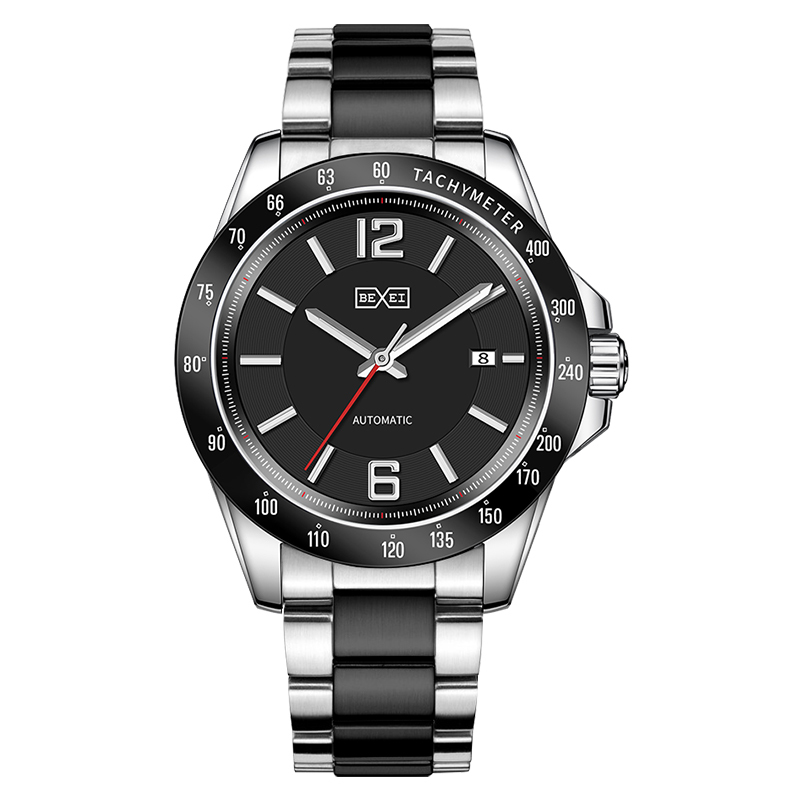 【BEXEI 貝克斯】 9231 日期顯示 夜光 不鏽鋼 機械 手錶 -