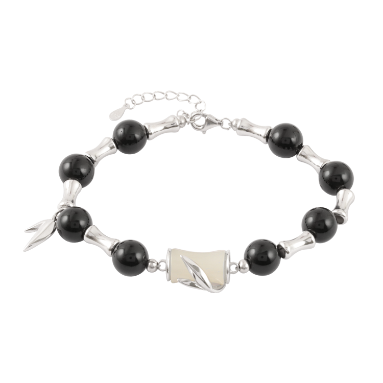 串珠手鍊，情侶手鍊 竹定一生 黑曜石串珠；竹節寓意節節高升（3977男款）