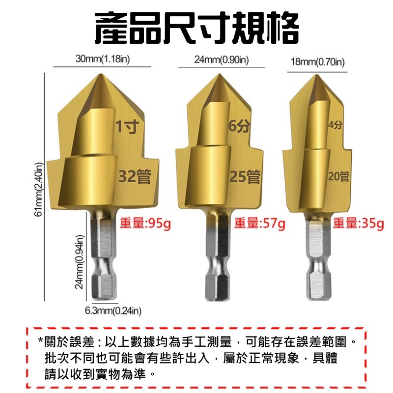 六角柄三刃鍍鈦PPR提口鑽頭（20/25/32 三款可選）
