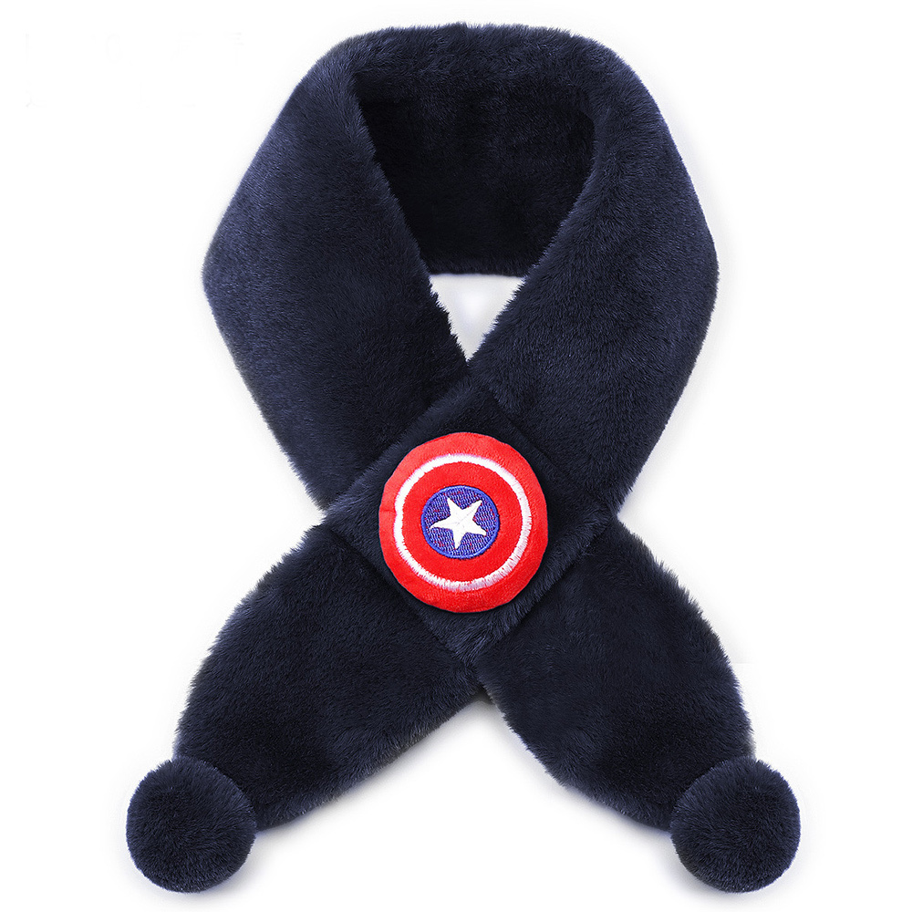 【虎兒寶】迪士尼系列 兒童絨毛保暖圍巾 - 美國隊長盾牌 藏青  ( HM1013 ) 90x10cm
