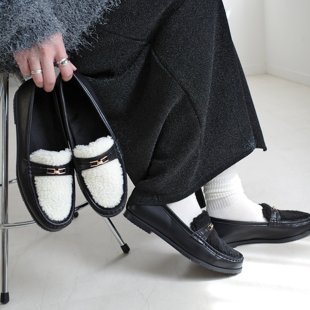 冬季元素 羔羊金飾樂福鞋 【SY408】