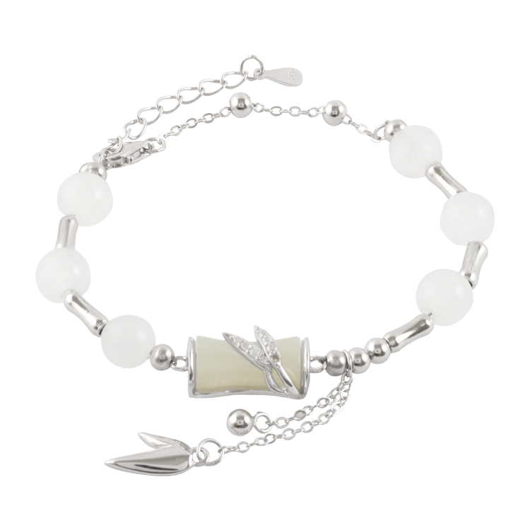 串珠手鍊，情侶手鍊 竹定一生 白玉髓串珠；竹節寓意節節高升（3977女款）