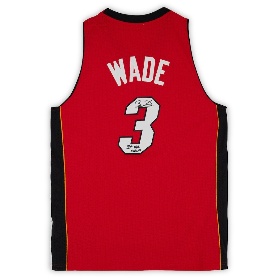 Dwyane Wade Miami Heat Autographed Red Mitchell & Ness Swingman Jersey with "3x NBA Champ" Inscription