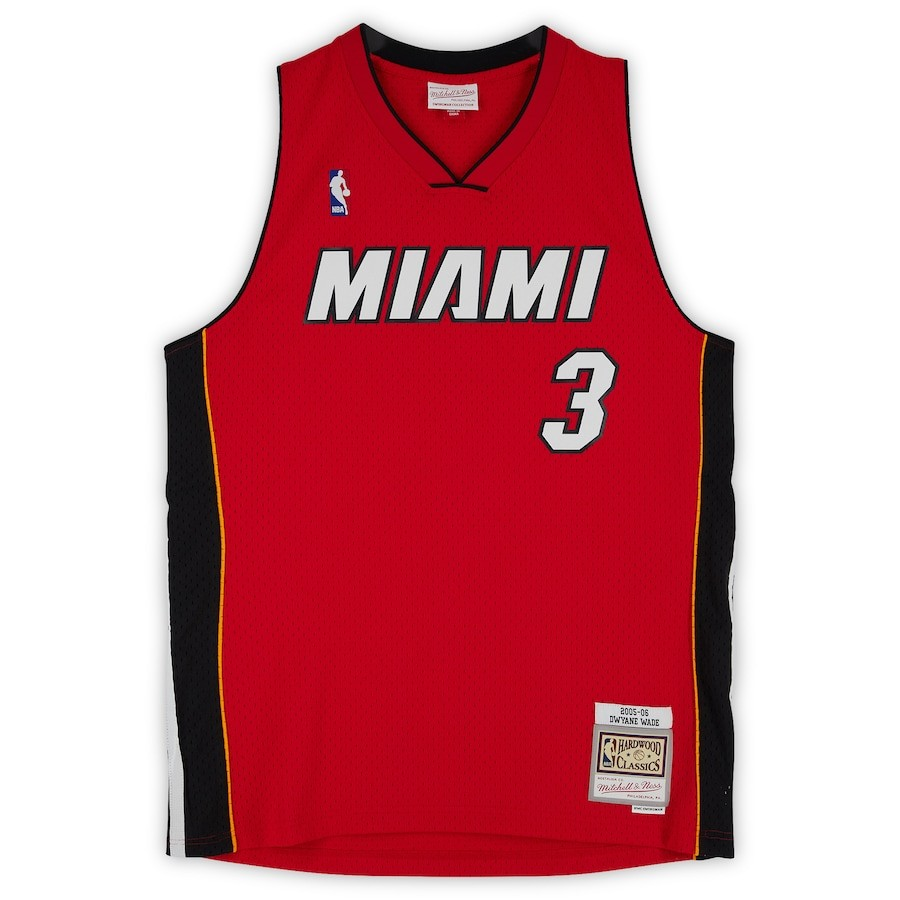 Dwyane Wade Miami Heat Autographed Red Mitchell & Ness Swingman Jersey with "3x NBA Champ" Inscription
