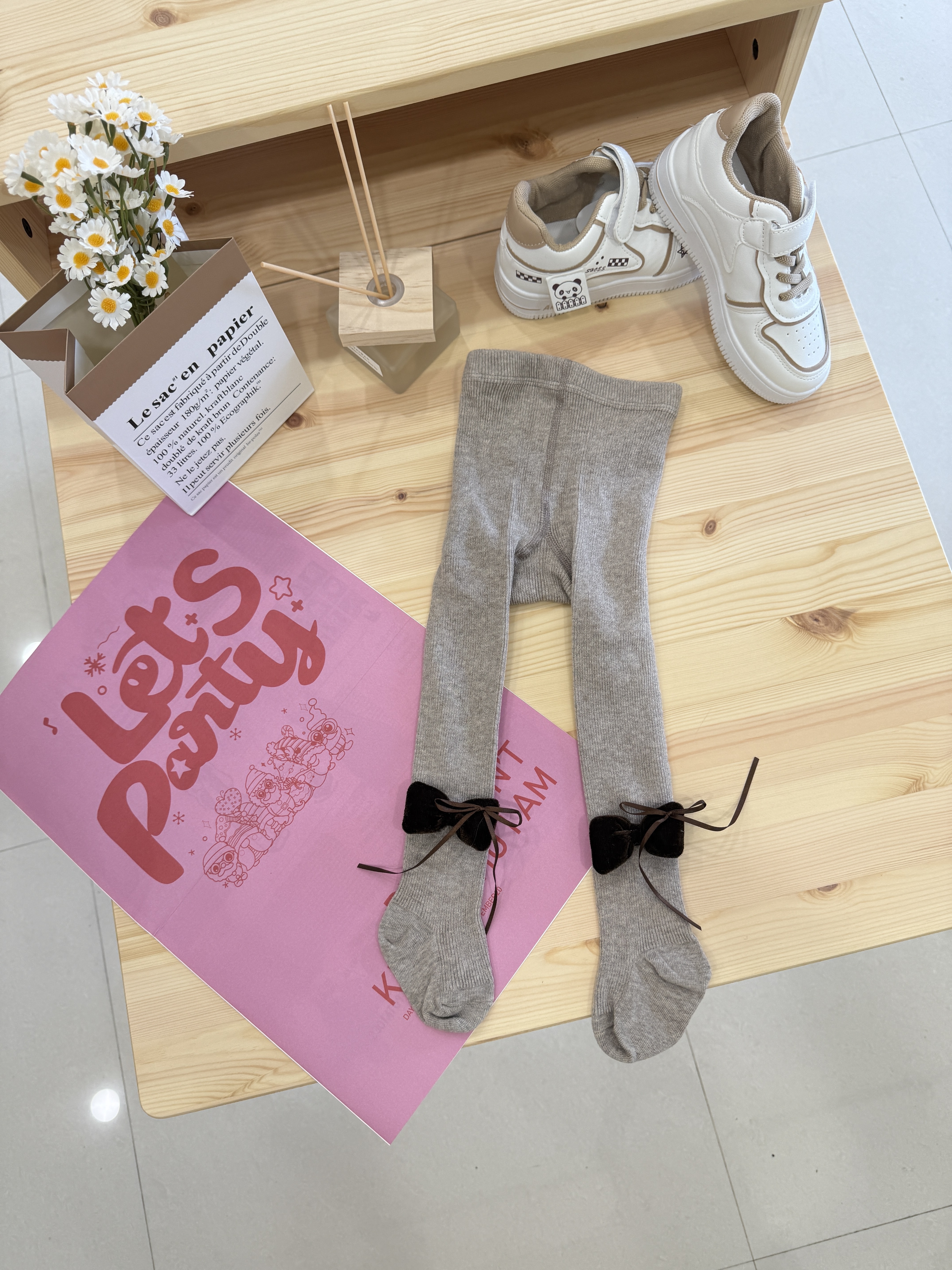 兒童連褲襪 春秋純棉打底襪（蝴蝶結設計）