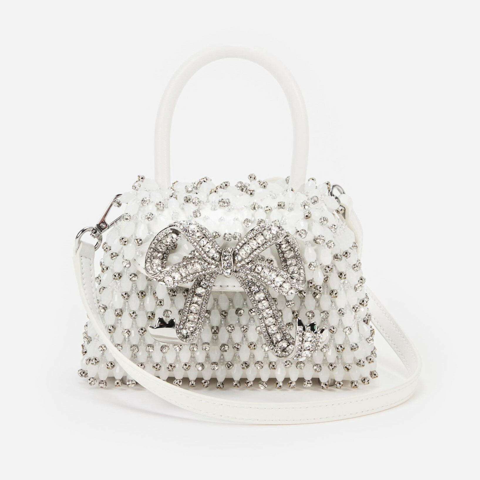1SP0102-034 SELF PORTRAIT White Embellished Micro Bow Bag #RS25310W-WHITE (B-NB-E)