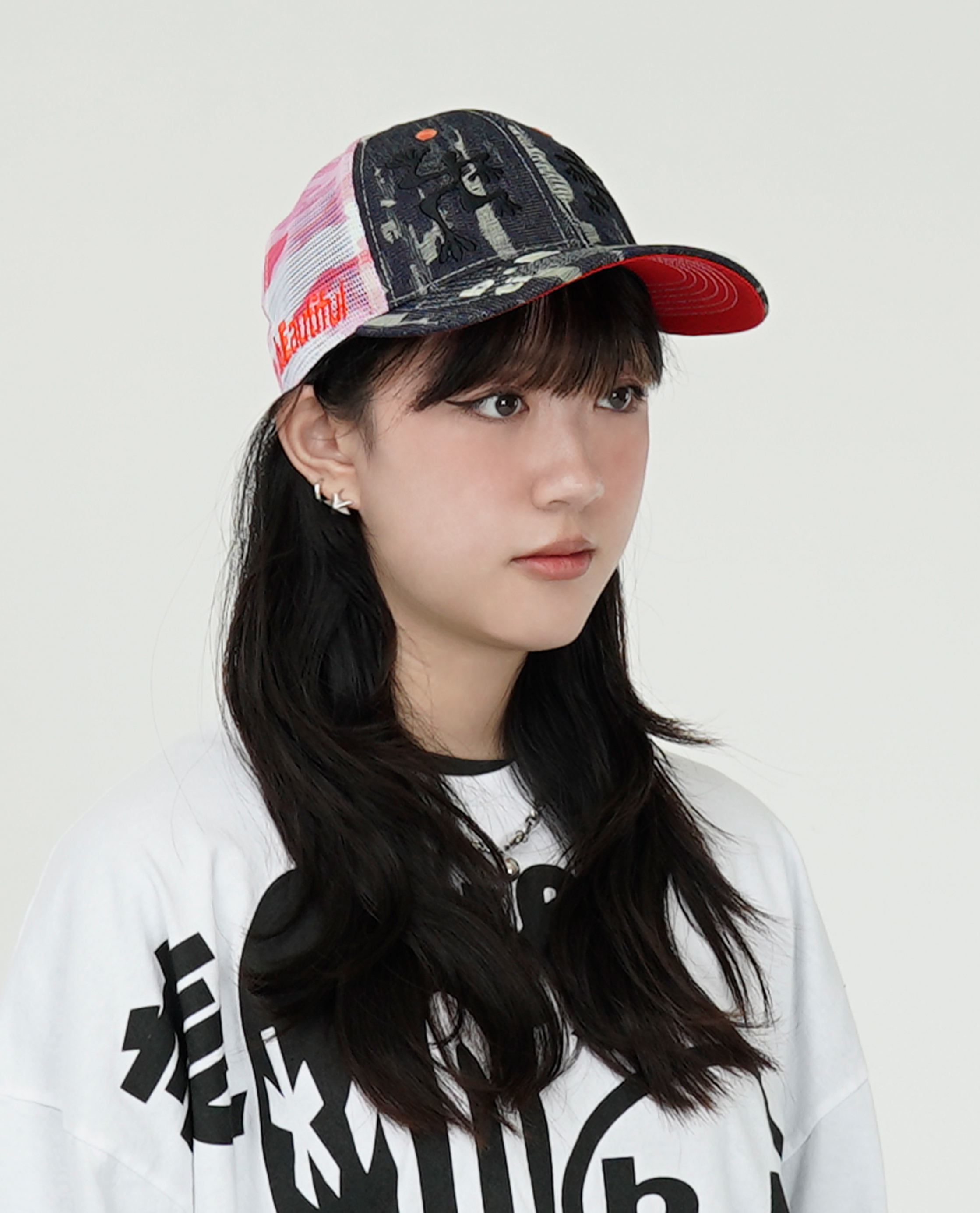 b.Eautiful Biyu Trucker Hat (Black Denim Camo / Pink Camo) - 24FW (New Year Collection)