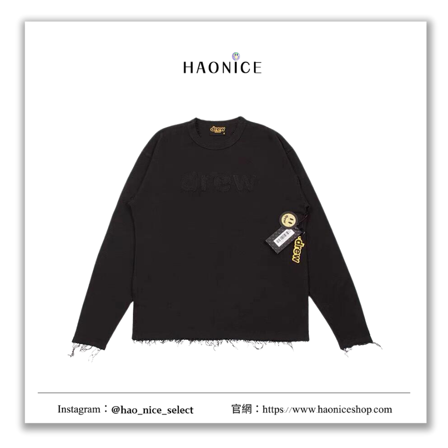 【HAO NICE】美式街頭🔥DREW HOUSE貼布logo破壞風薄款長袖 大學T 超好搭