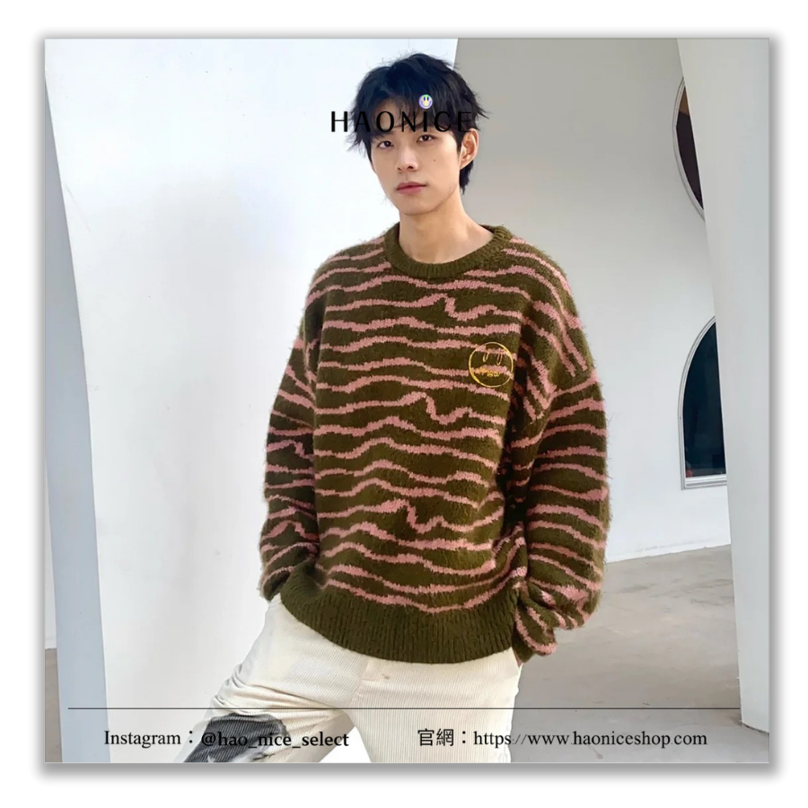 【HAO NICE】美式街頭🔥DREW HOUSE刺繡波浪條紋針織毛衣 長袖 超級保暖