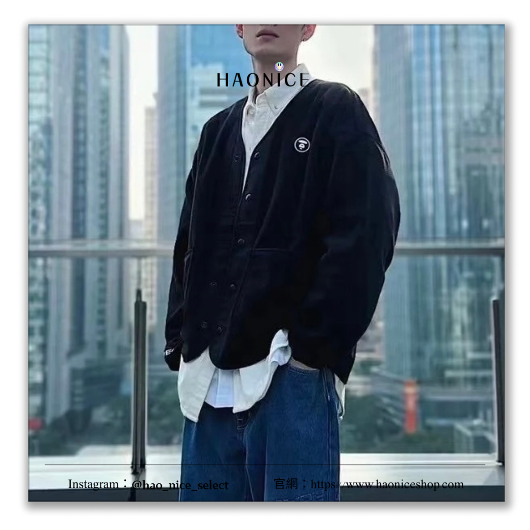 【HAO NICE 】香港經銷商🇭🇰100%正品 日本潮流Aape24FW秋冬新款 薄款 經典猿人頭徽章刺繡V領長袖 扣子外套
