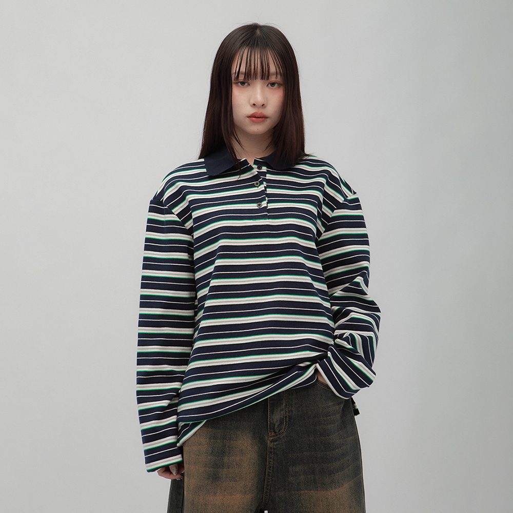 條紋長袖POLO衫