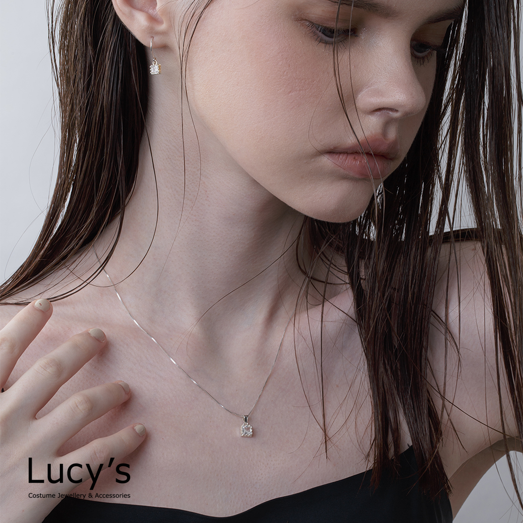 都會輕奢系列｜925純銀 雅典白(方形) 耳環/項鍊 (114804/117213/112304)