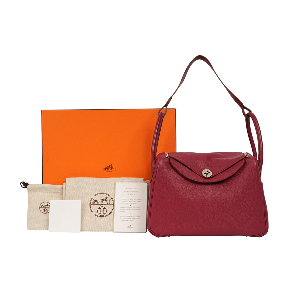 【HERMES】銀釦 TC皮 Lindy 30cm(寶石紅) 方框O X 211 A