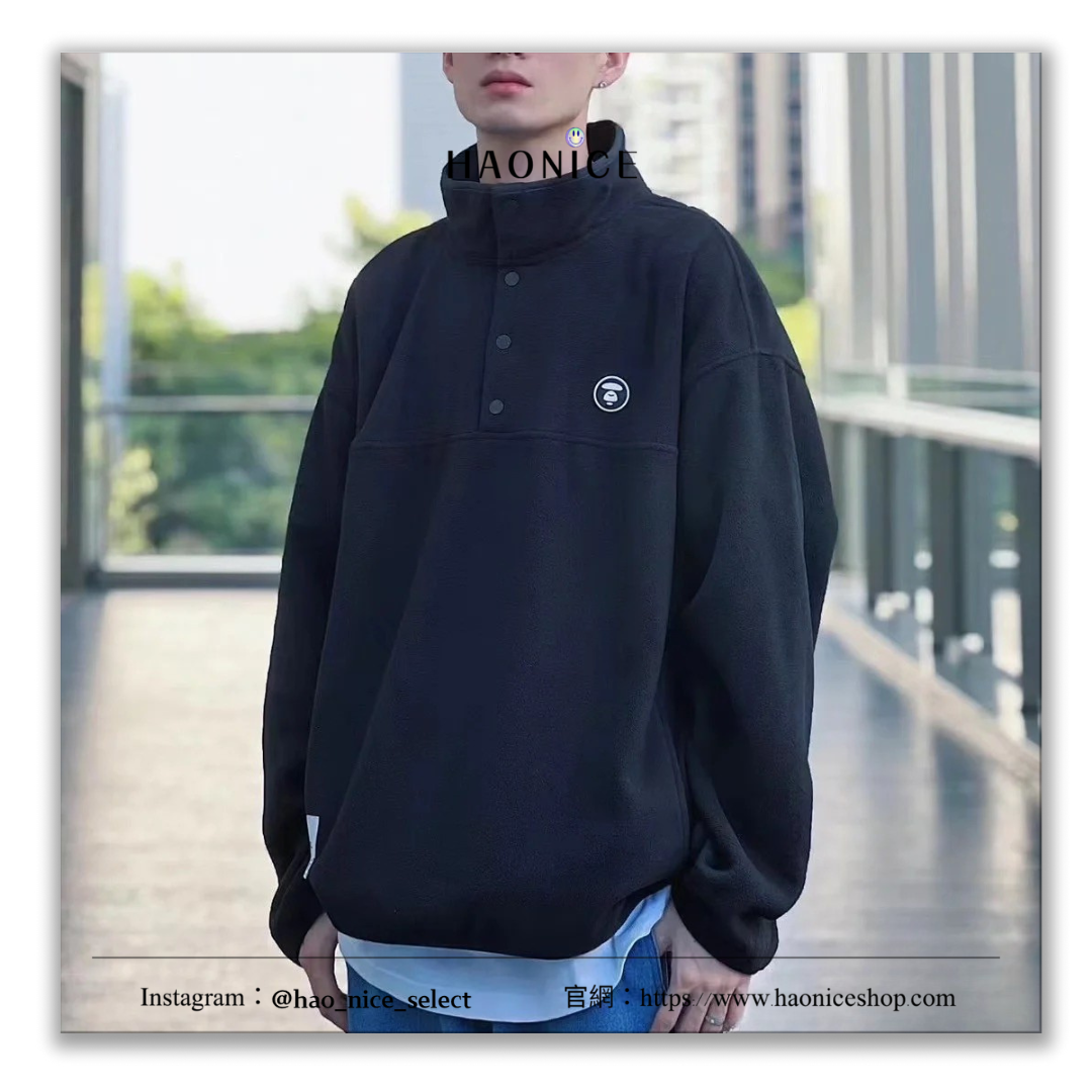 【HAO NICE 】香港經銷商🇭🇰100%正品 日本潮流Aape24FW秋冬新款 經典小猿人頭 刺繡V領長袖 微高領大學T