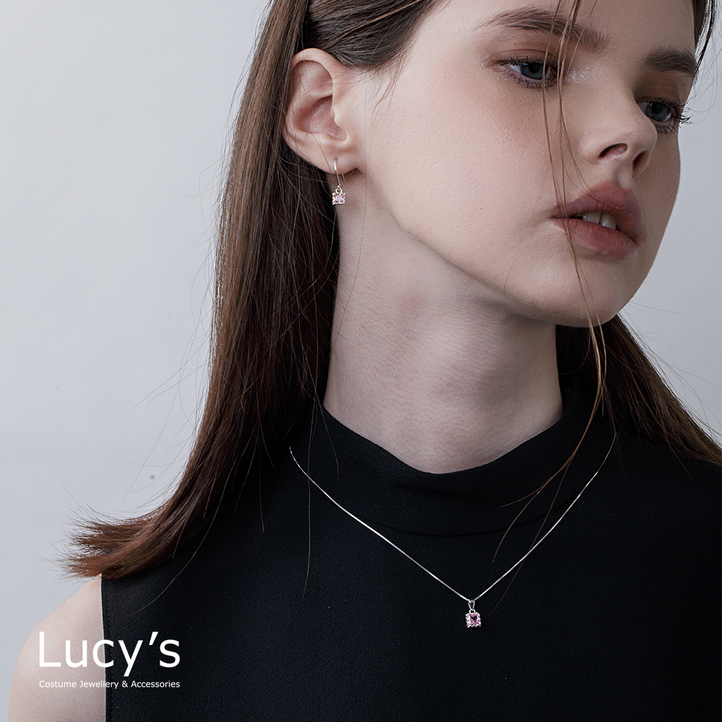 都會輕奢系列｜925純銀 巴黎粉(方形) 耳環/項鍊 (114805/117214/114807)