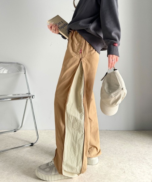 日本🇯🇵連線 JAVA 拼色側拉鍊寬口褲 雙色 直筒 防風 闊腿褲 3色(任買兩件711免運)/預購