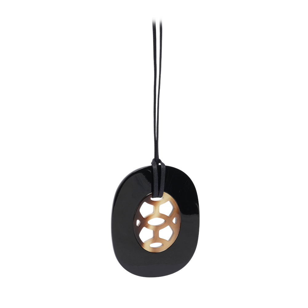 【HERMES】Lift 水牛角吊墜項鍊(黑色/琥珀色)H696106FL02