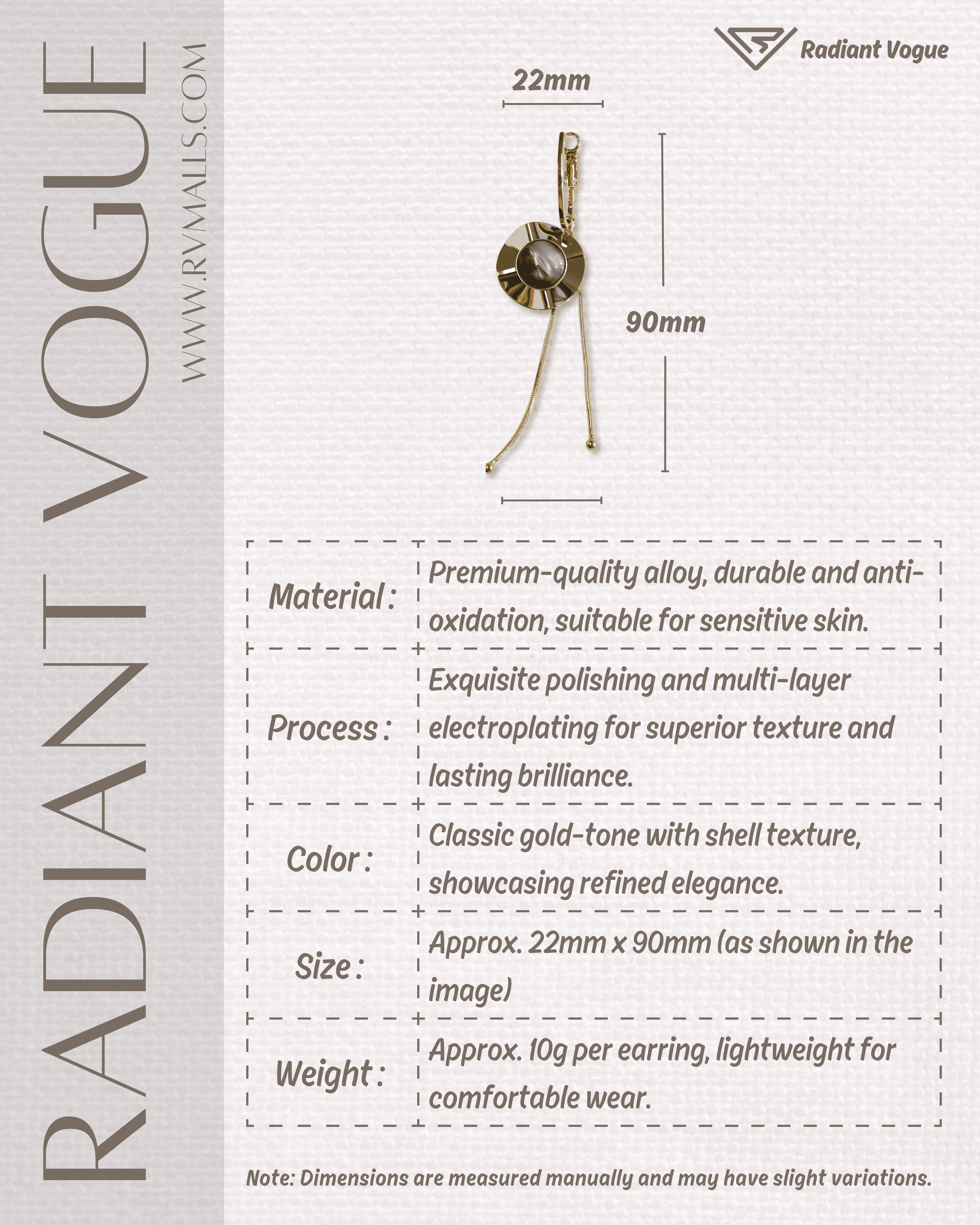 尺寸22mm x 90mm, 重量僅10g, 採用精緻拋光與多層電鍍工藝, 呈現卓越質感與持久光澤, 適合日常及正式場合佩戴。