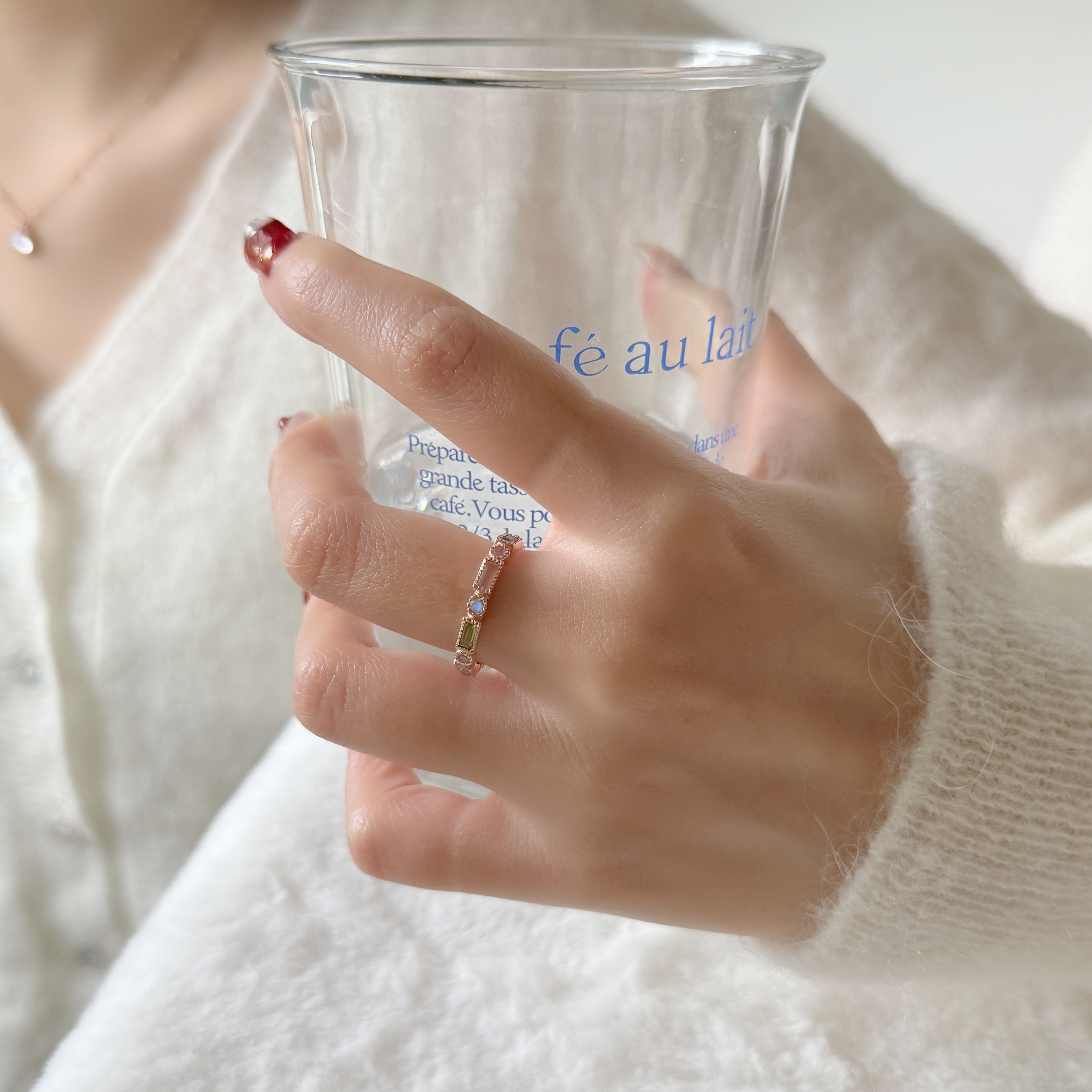 整圈蛋糕長方小圓彩寶月光戒指