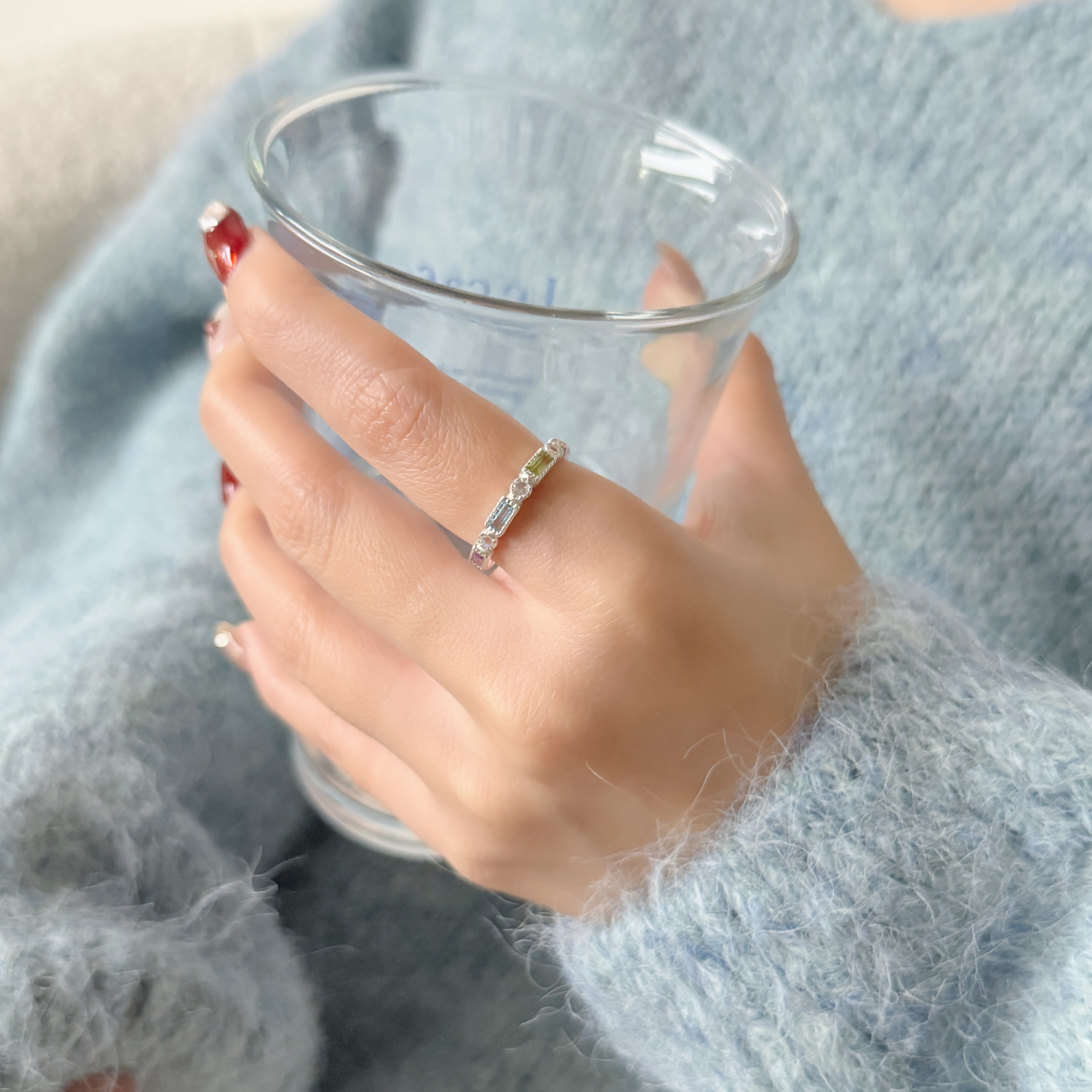 整圈蛋糕長方小圓彩寶月光戒指