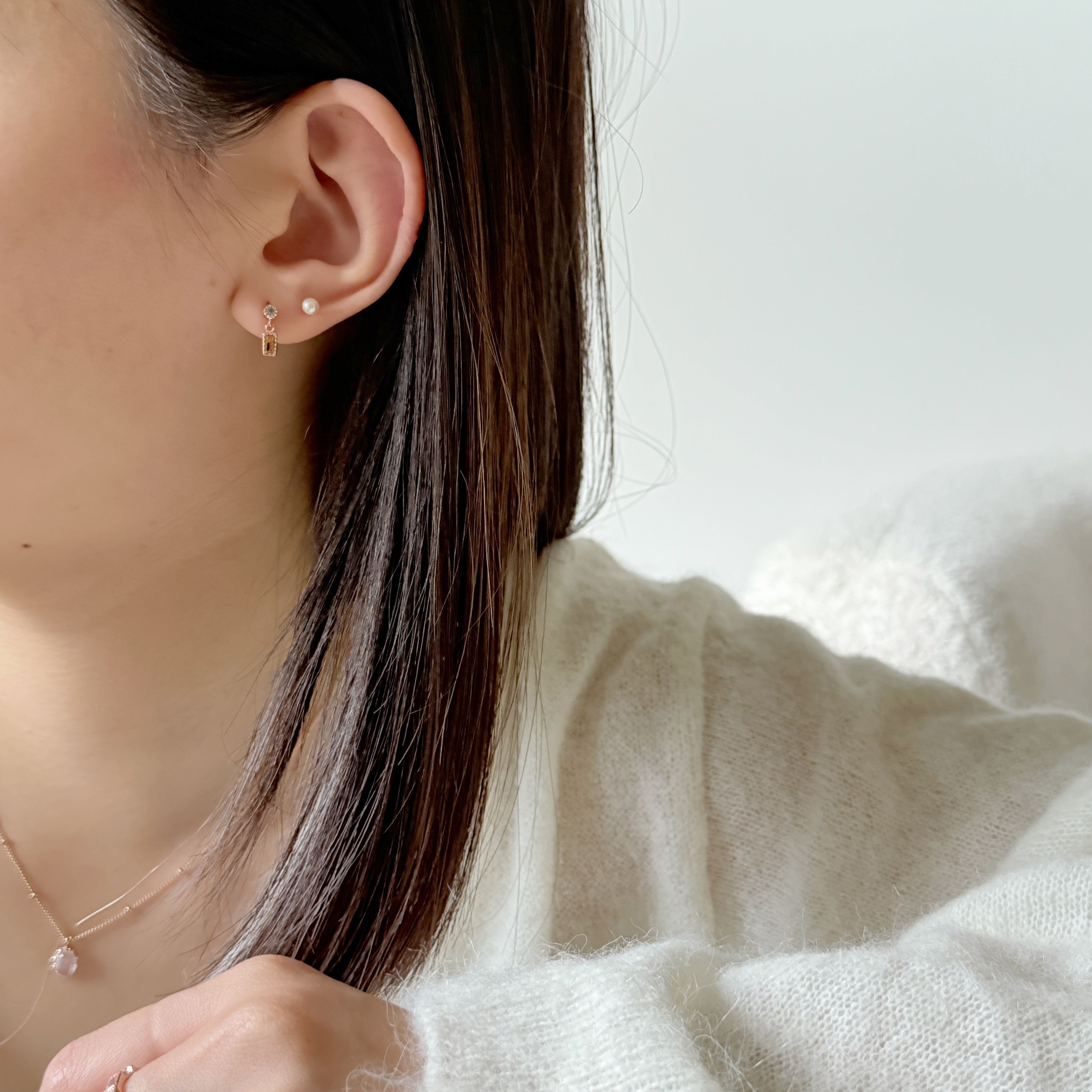 蛋糕長方小圓黃水晶托帕石轉珠耳環