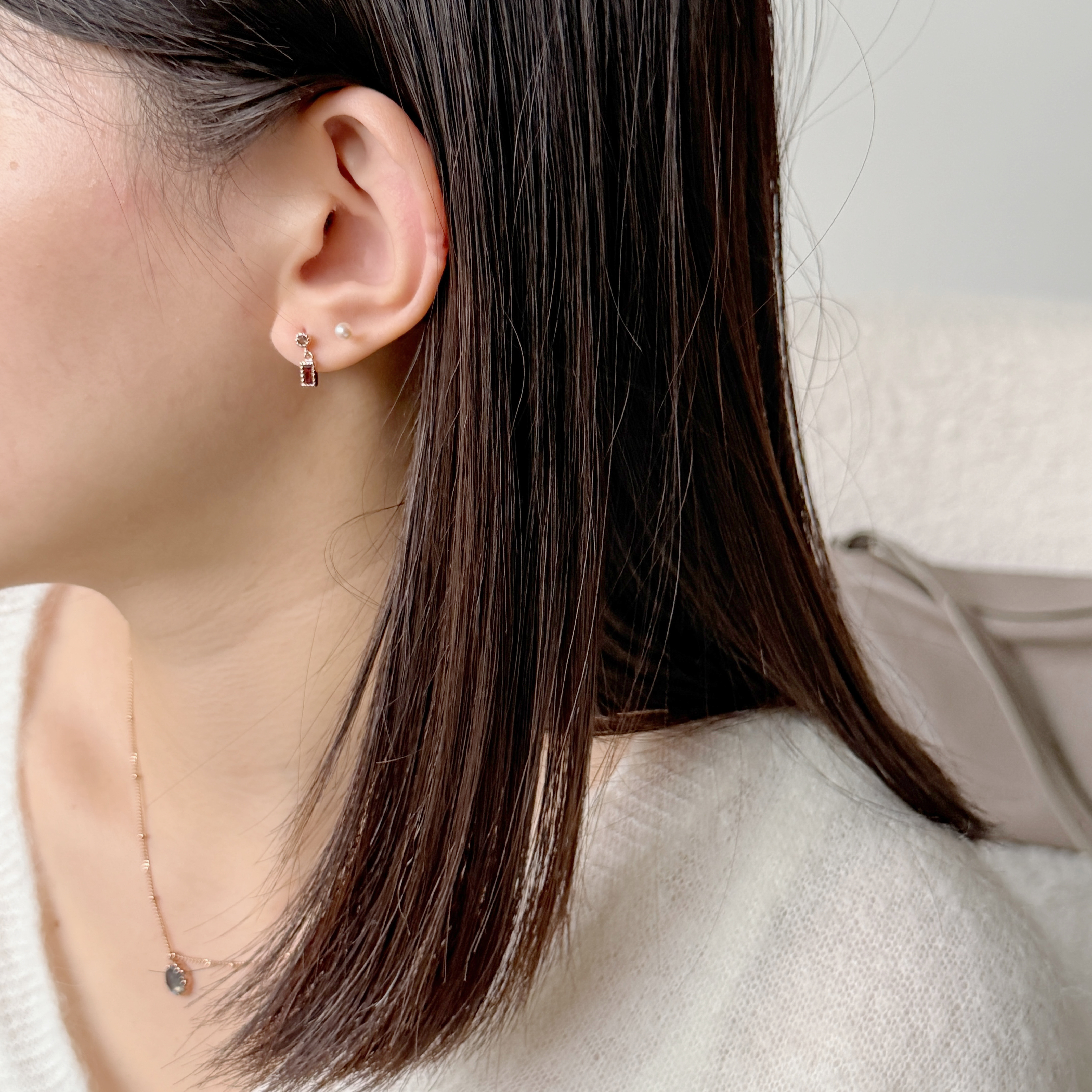 蛋糕長方小圓石榴茶晶轉珠耳環