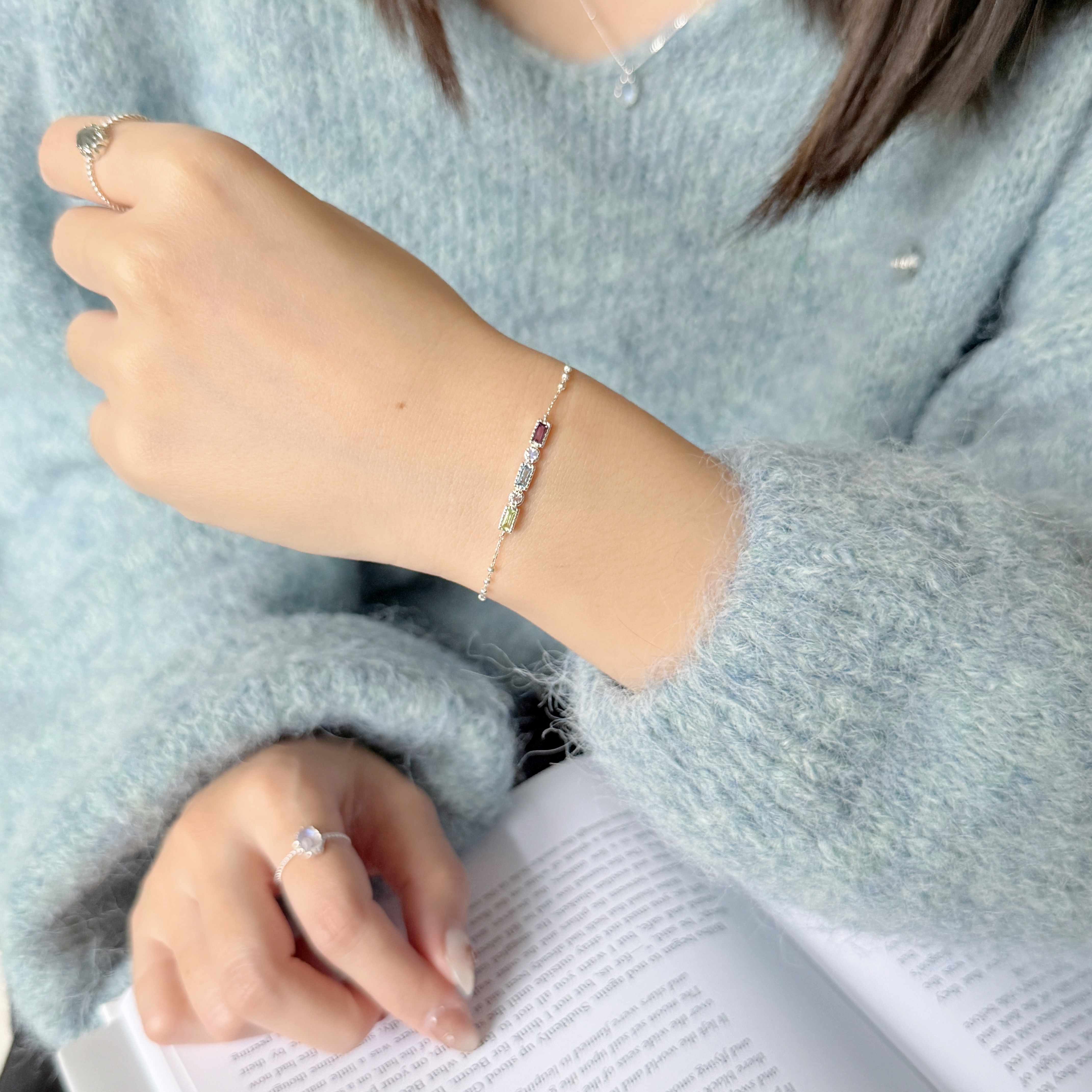 蛋糕長方小圓彩寶月光triplets手鍊