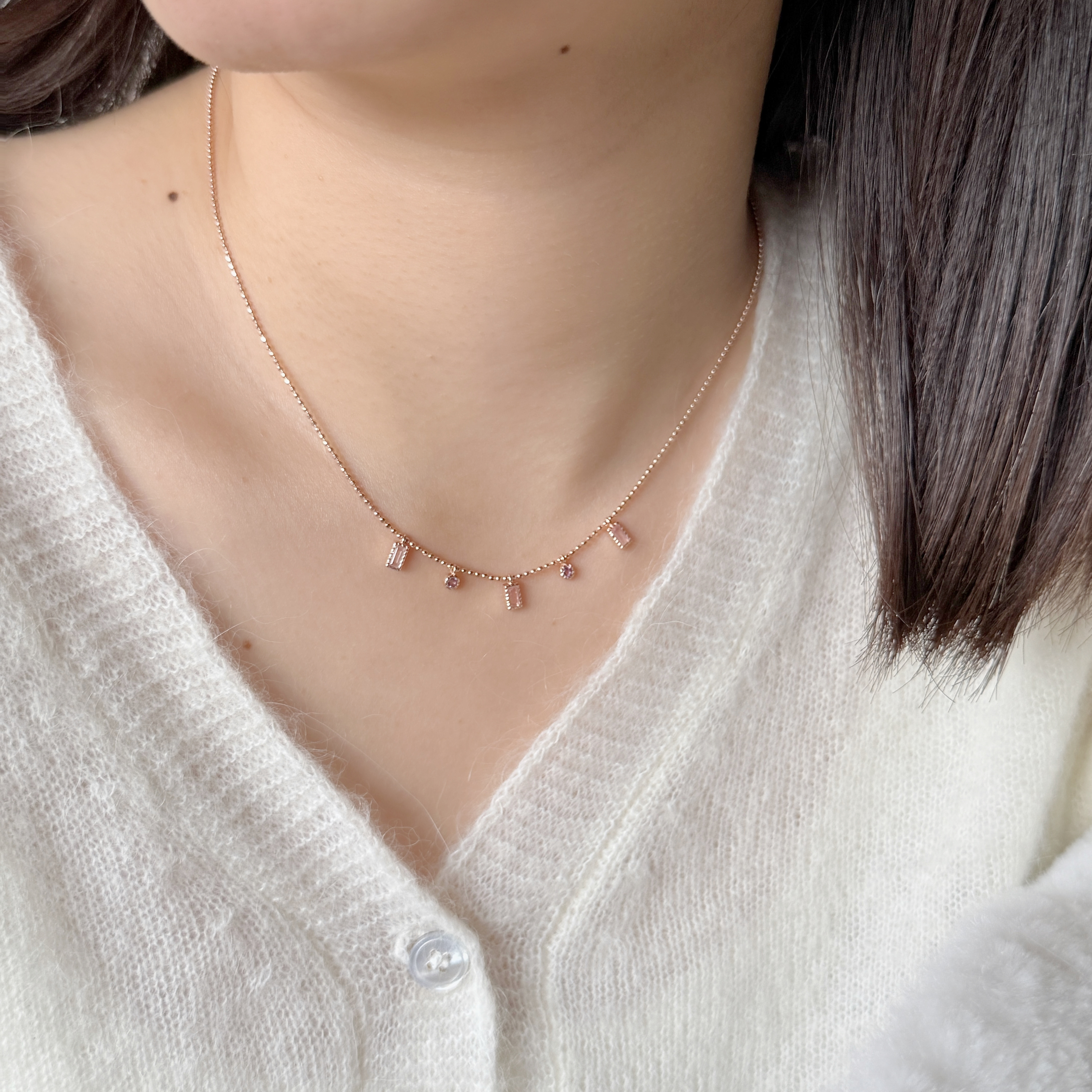 Dancing 蛋糕長方小圓粉紫水晶項鍊