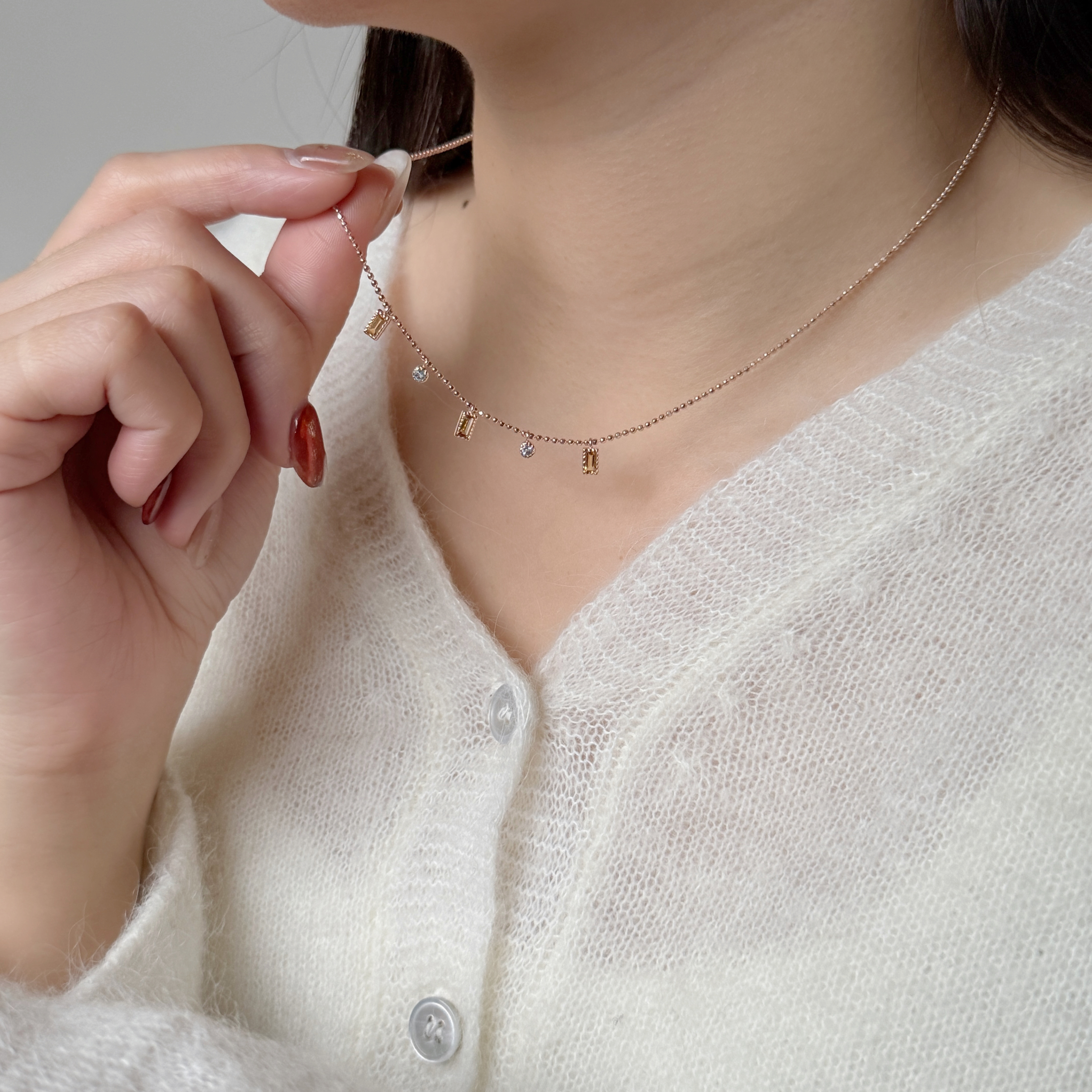 Dancing蛋糕長方小圓黃水晶托帕石項鍊